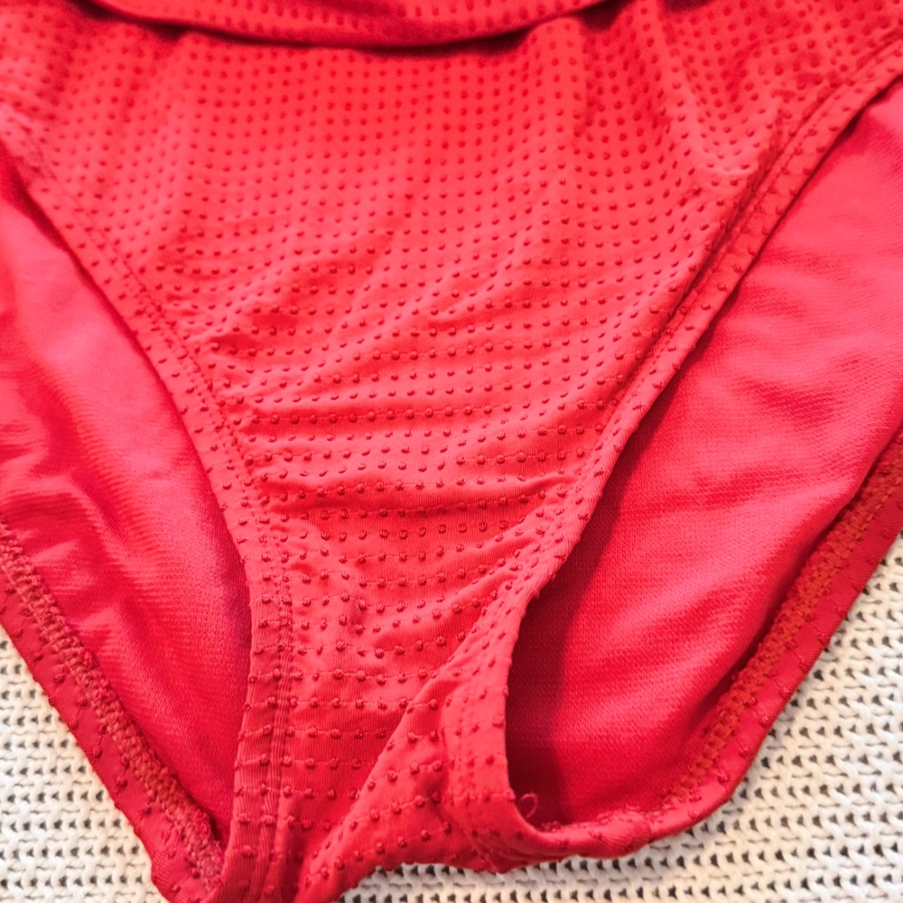 RHODE Ruched Tummy Embossed Dot Ruffle Red One Piece Swimsuit - Picture 7 of 13